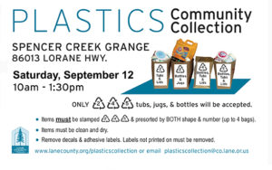 Sept 12 plastics collection at the Spencer Creek Grange